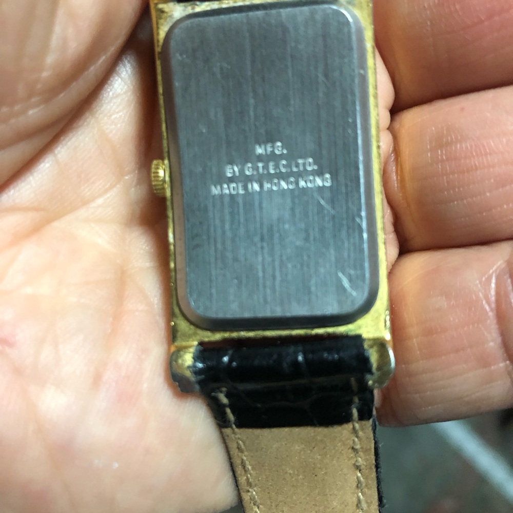 Gold Rectangular Watch With Black Croc-Embossed S… - image 4